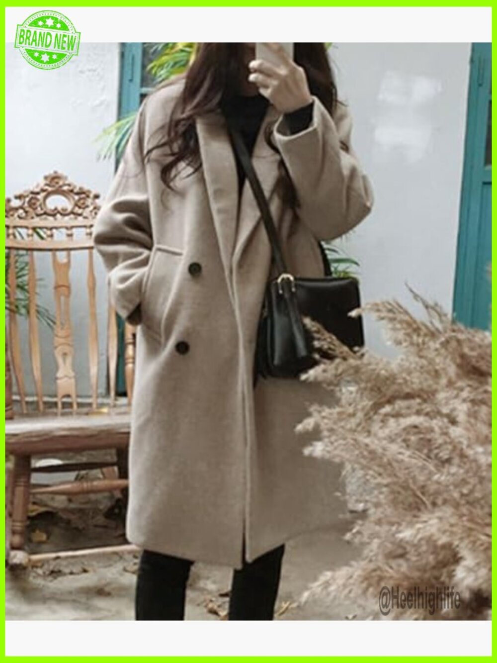 Women's Double Breasted Wool Blend Pea Coat Loose Fit Winter Overcoat - Picture 4 of 5